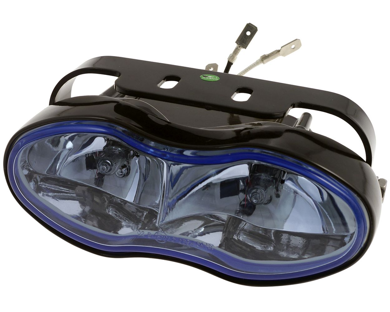 Scheinwerfer Fern- und Nebel, Motorrad, schwarz, blaues Glas, 2x H3 55 W