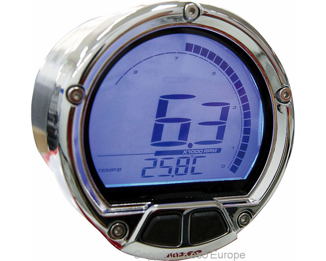 Drehzahlmesser / Temperaturanzeige KOSO DL-02R 12 V S2 Digital Chrom universal Roller, Motorrad, Moped, Mofa, Quad
