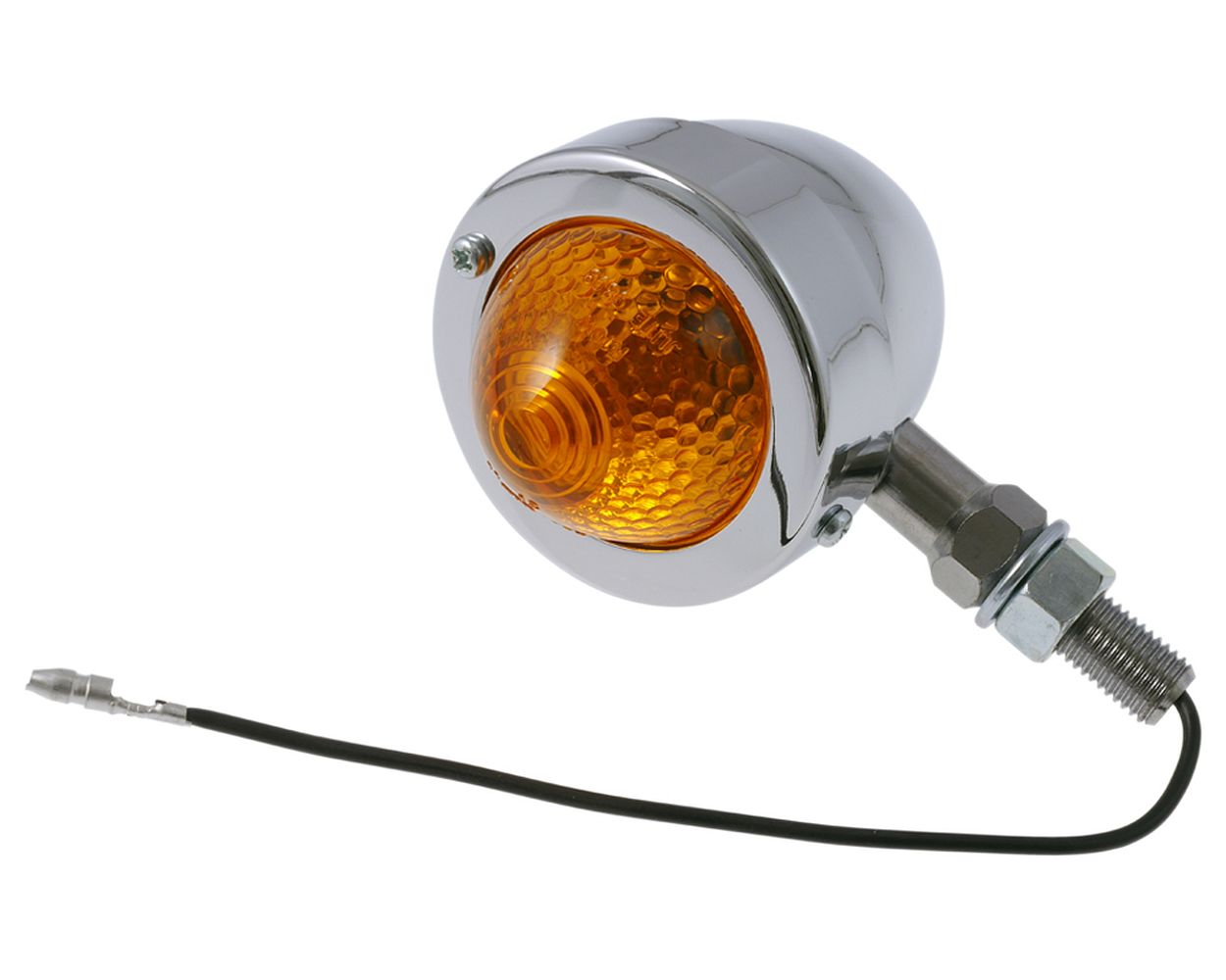 Blinker Shin YO Bullet PIKE Motorrad 1 Stück, Metallgehäuse Chrom, spitzes Glas