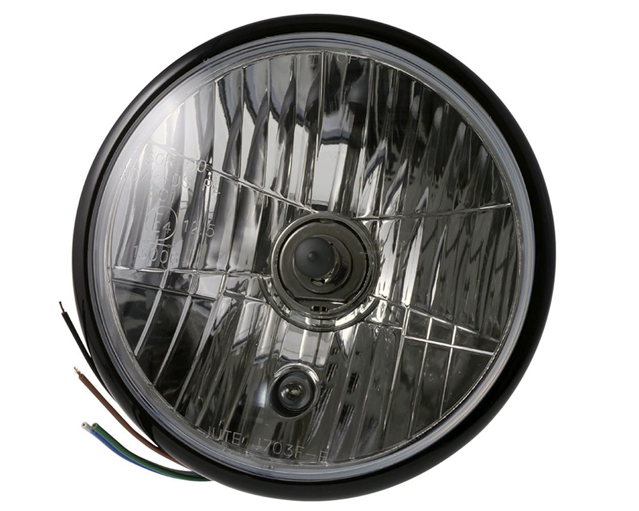 Scheinwerfer Motorrad 7 Zoll RENO, hochglanz schwarz, klares Glas, Chopper