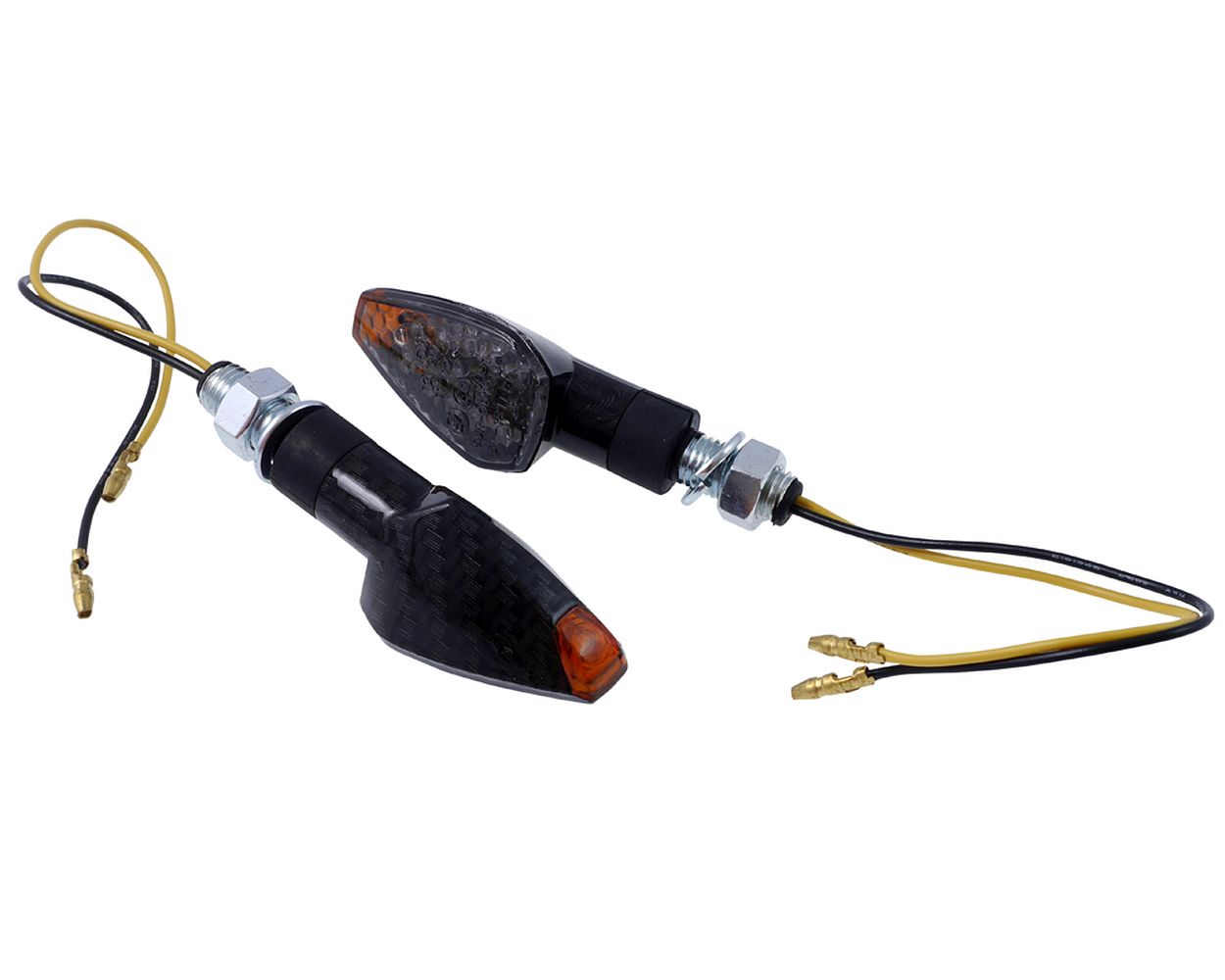 Blinker Paar LED Motorrad PEAK, Carbonlook, getönt, kurzer Stiel, M10, 46x27x27 mm