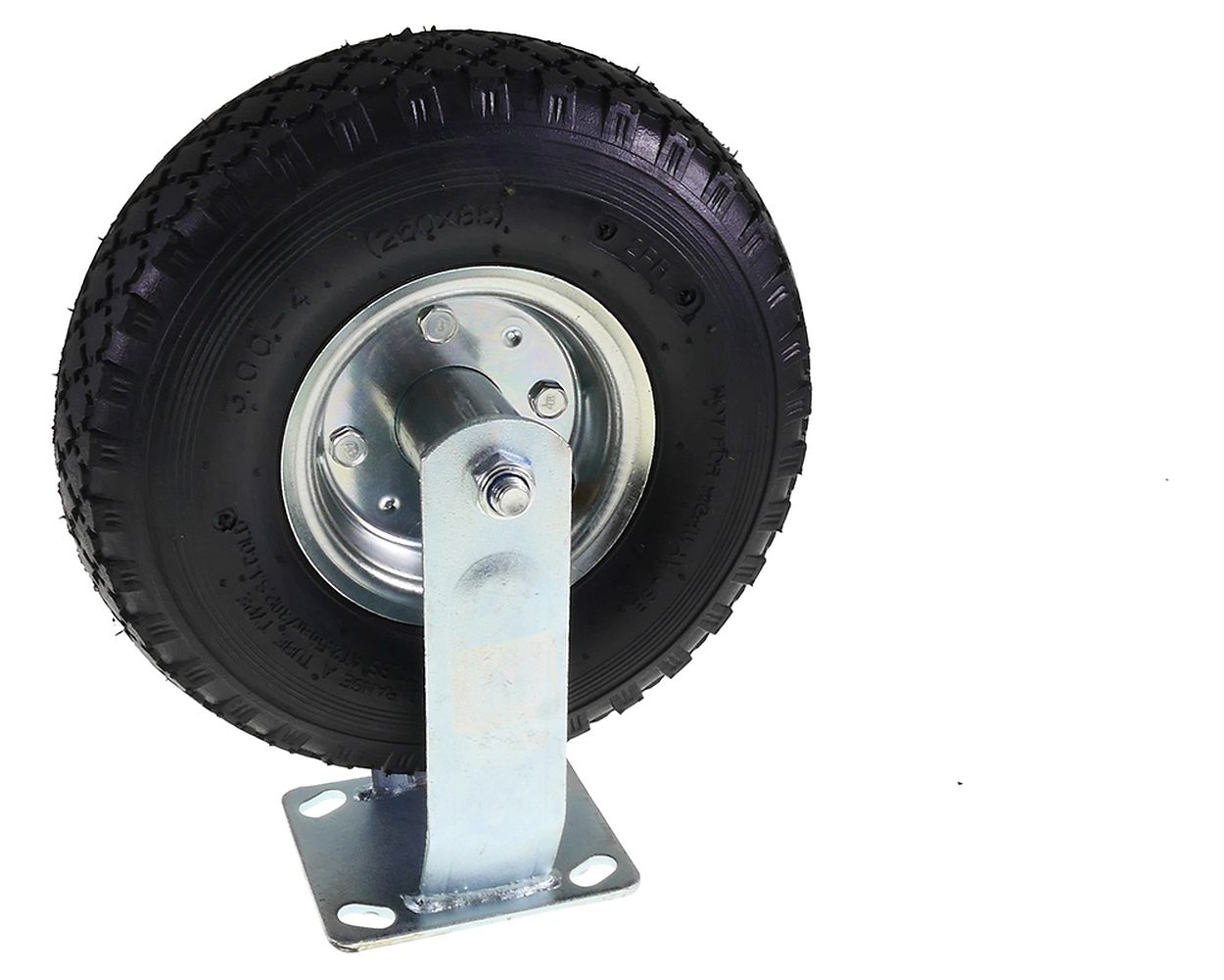 Bockrolle fest mit Luftrad auf Stahlfelge 3.00-4 Zoll, 260x85 mm, silber für Bollerwagen, Handwagen, Lenkrolle, Transport, Rad
