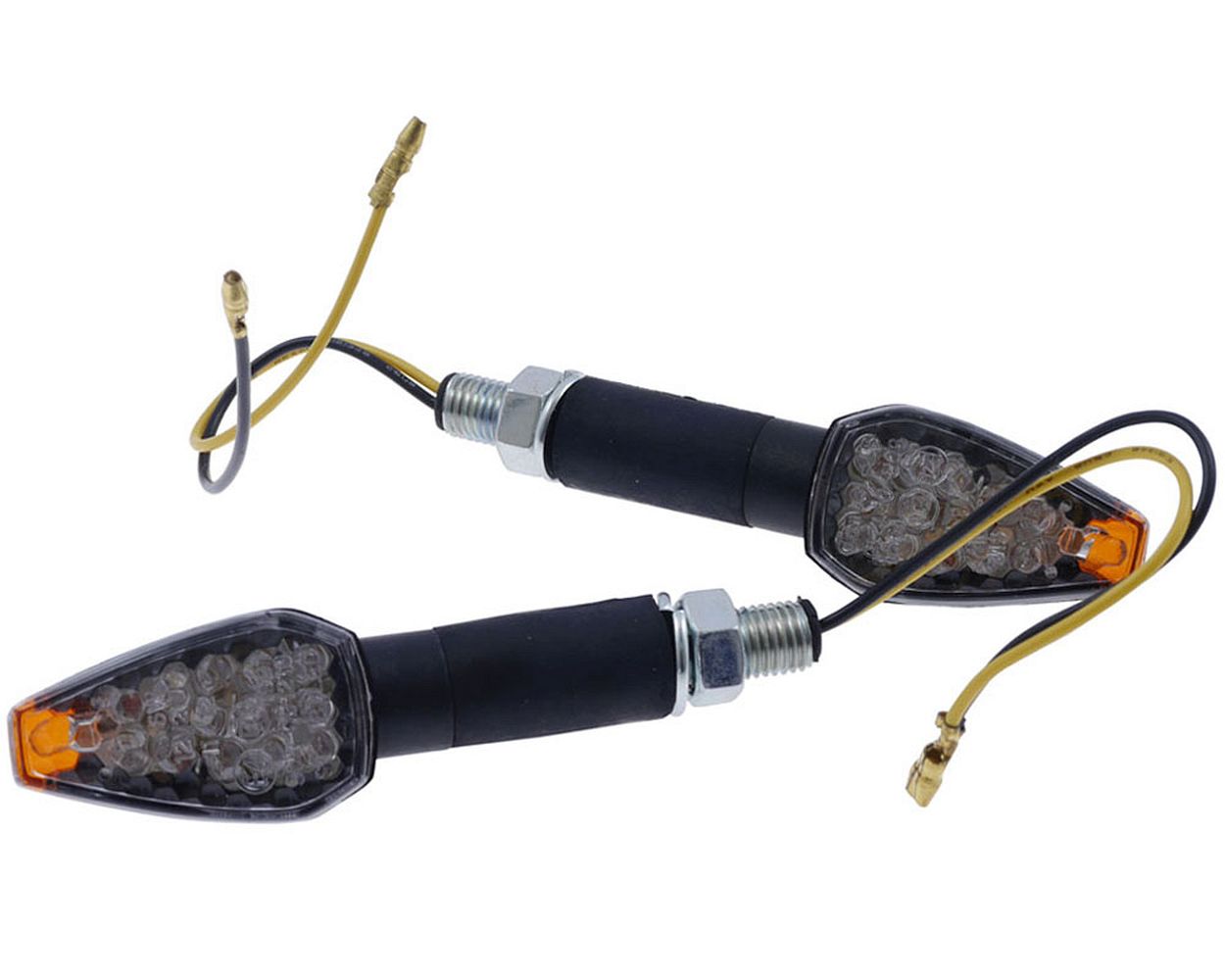 Blinker Paar LED Motorrad PEAK, schwarz, langer Stiel, transparnet, M10,46x27x27 mm