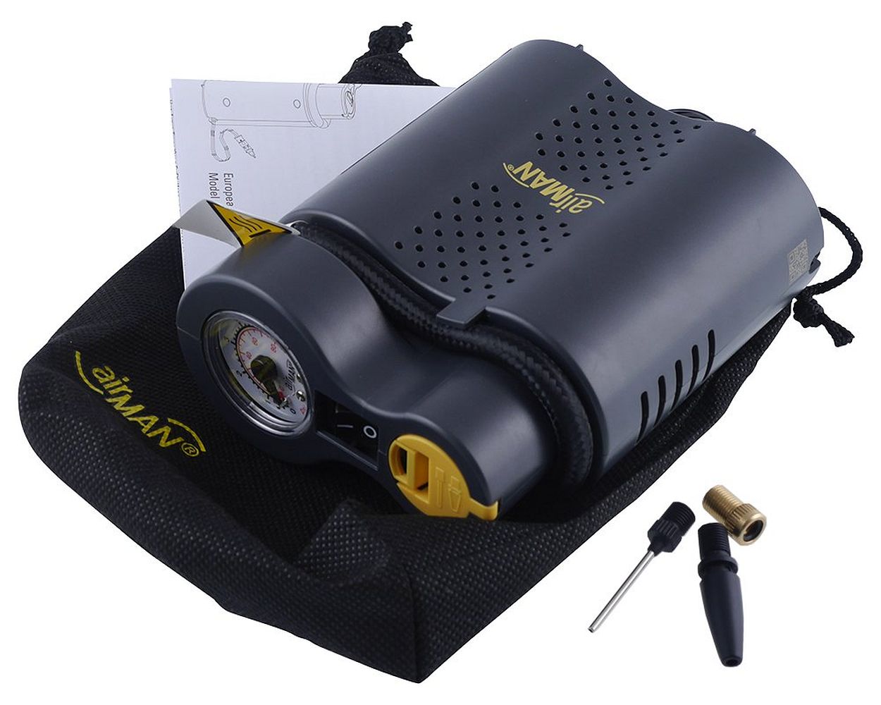 Luftkompressor 12 V 120 Watt Airman Tour mit Manometer, Luftpumpe Motorrad Mofa Roller Auto Luft Pumpe universal