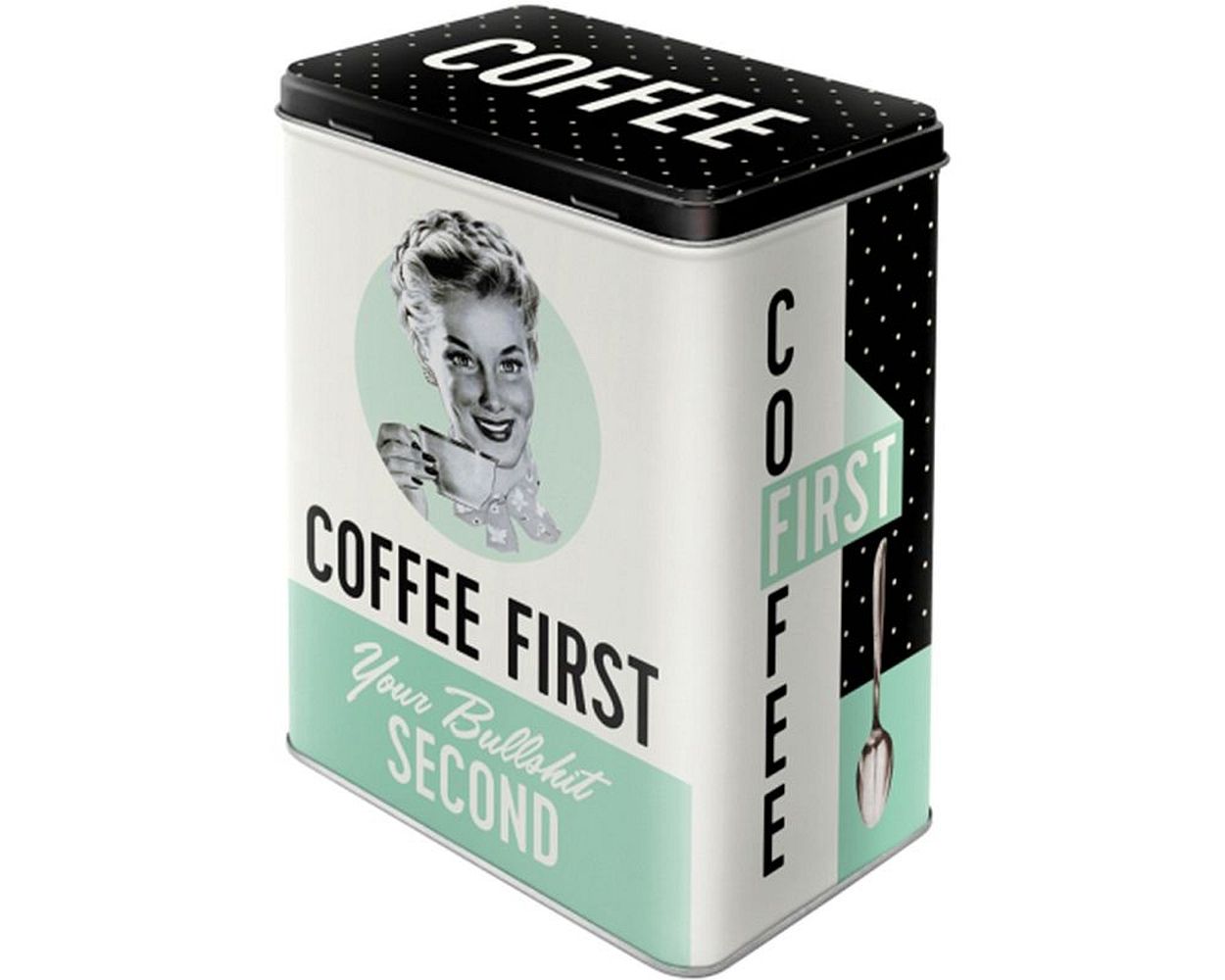 Teedose NOSTALGIC ART Coffee First 10x14x20 cm Dekoration Wohnzimmer Vintage Roller Retro