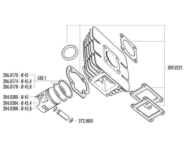 Piston POLINI Sport 50ccm pour Yamaha Chappy, DT