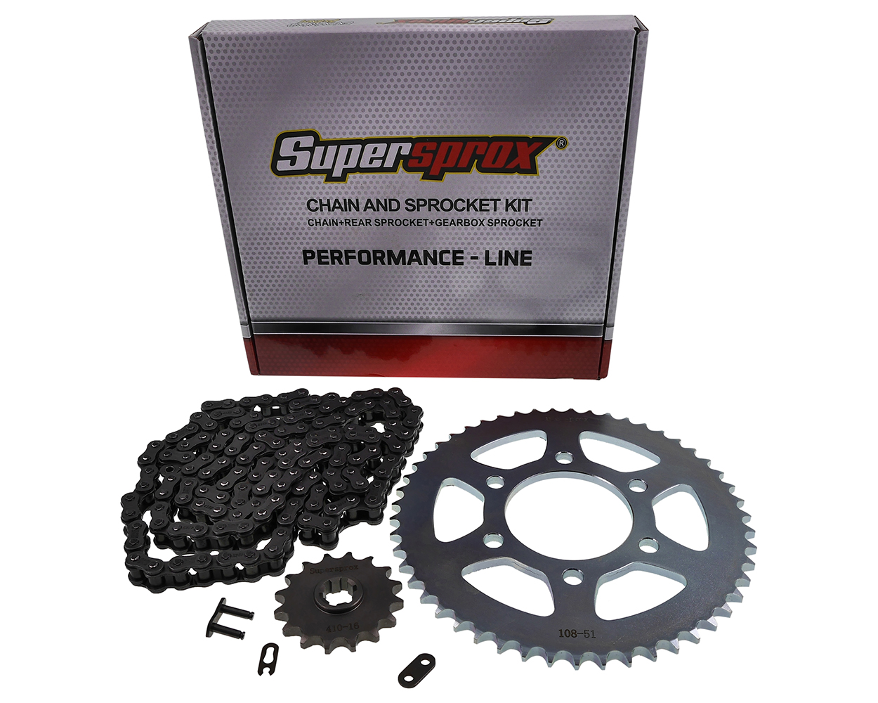 Kettensatz Performance KIT Stahl SUPERSPROX 428 Teilung, 16 / 51 Zähne kompatibel für Hyosung GV 125 S Aquila (18-23) Ersatz Moped Motorrad Kettensatz