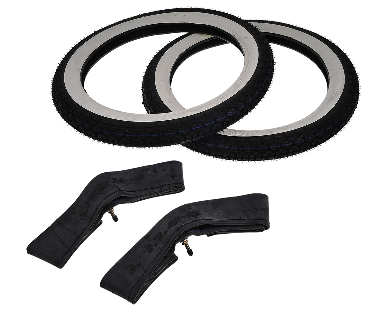 Weißwandreifensatz 2x Reifen KENDA K265 2.75-17 41P mit Schlauch, Weißwand, TT, Mofa, Moped, Set Kit