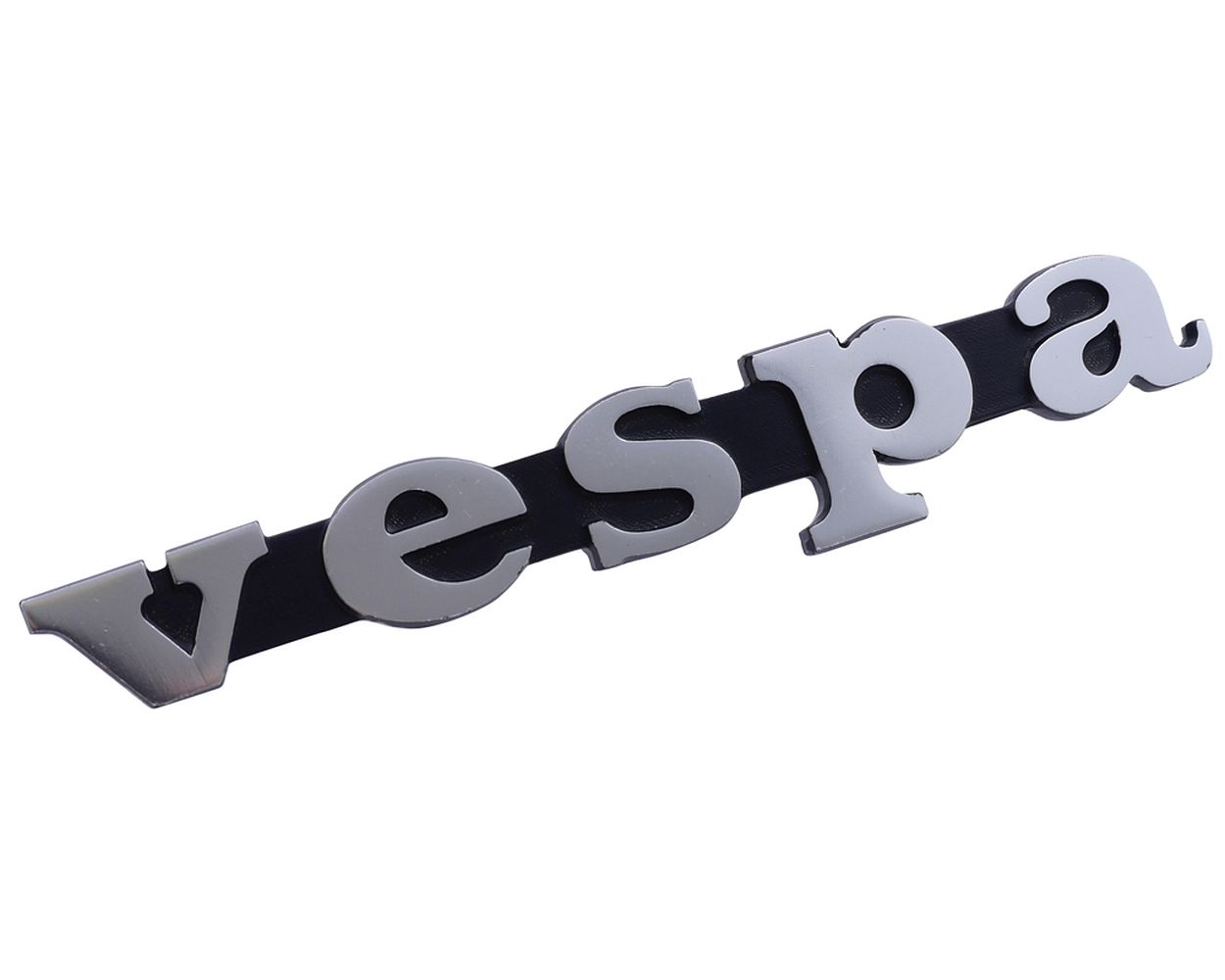 Schriftzug für Beinschild Vespa schwarz/alu 120x18 mm, 2 Pins