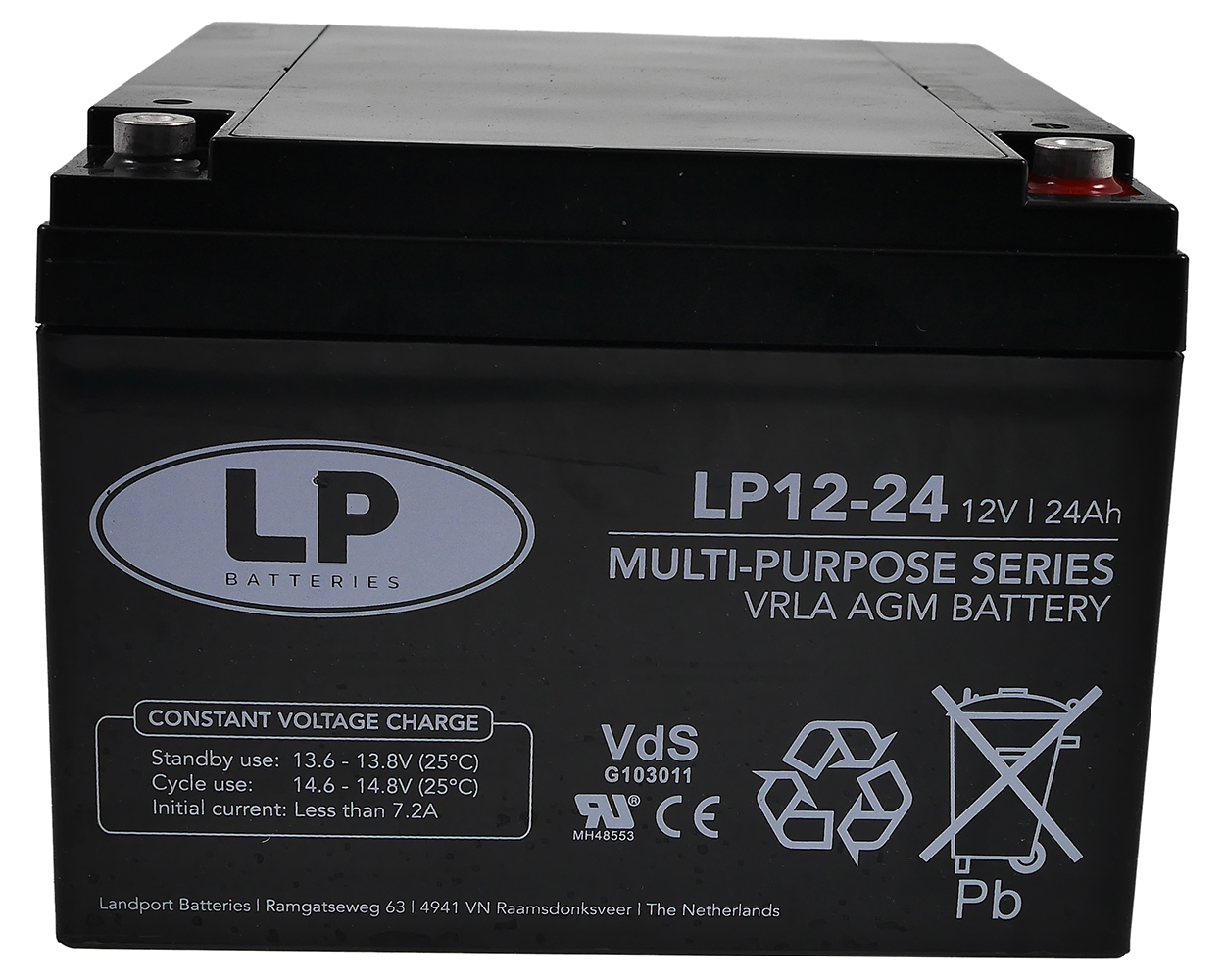 Batterie LANDPORT NSA LP12-24 T12 VDS 12 V 24 Ah 166x175x125 mm Standby Akku Rollladen Antrieb, Rollo, USV, Elektroroller, Sicherheitssysteme