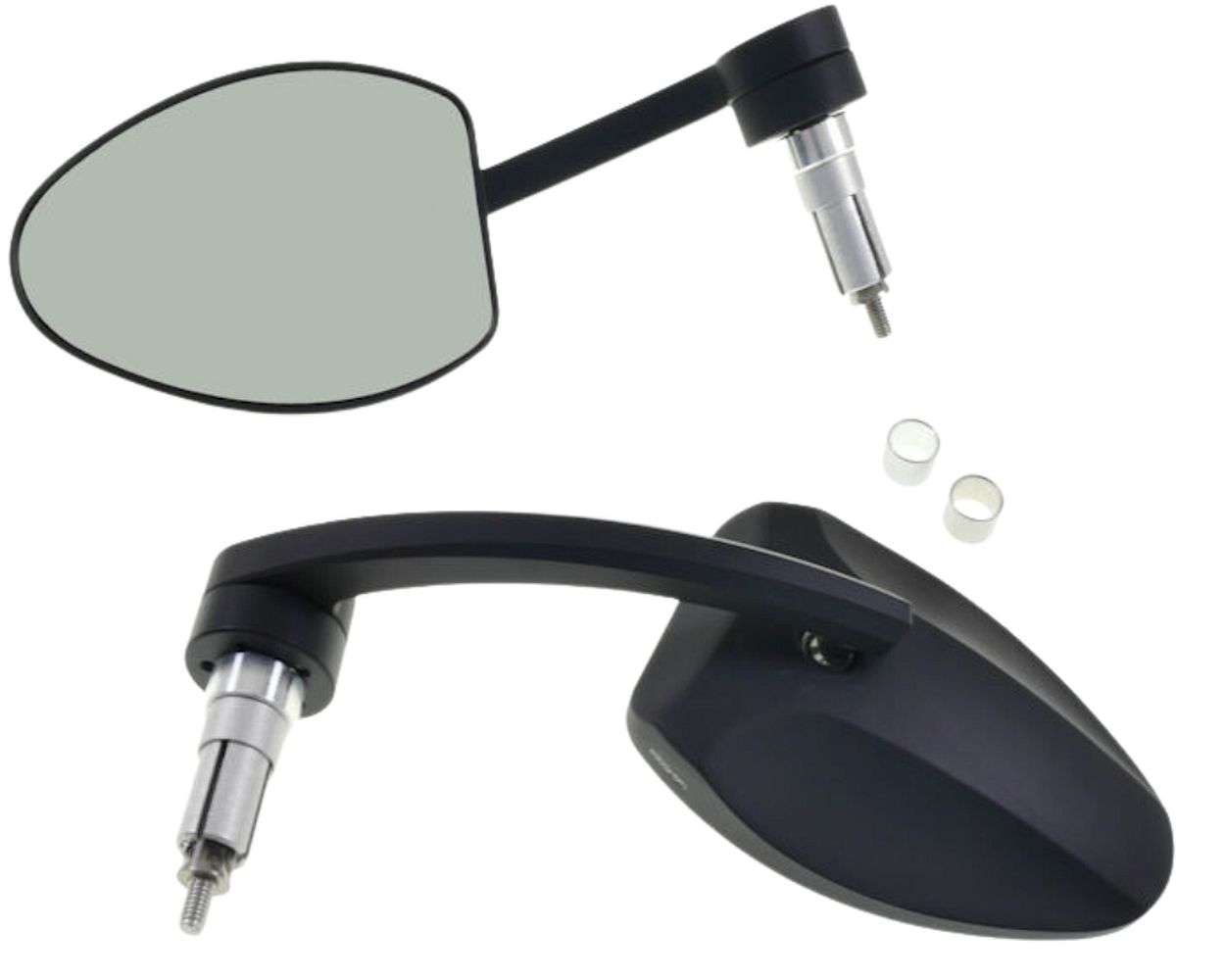 Lenkerendenspiegel Set 2x FERRARA 2 Evo schwarz mit Adapter 12-22 mm kompatibel für Motorrad, Roller, Quad, Moped, Mofa, Vespa