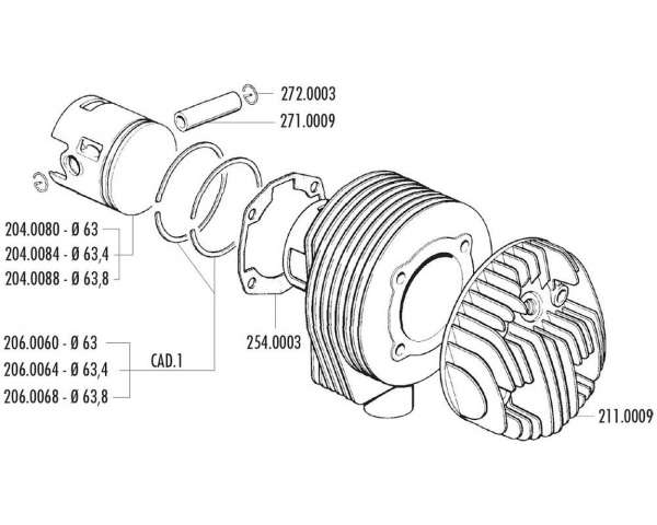 Segment de piston POLINI compatible pour LML Star Deluxe, Vespa PX, TS, 125-150ccm 2T