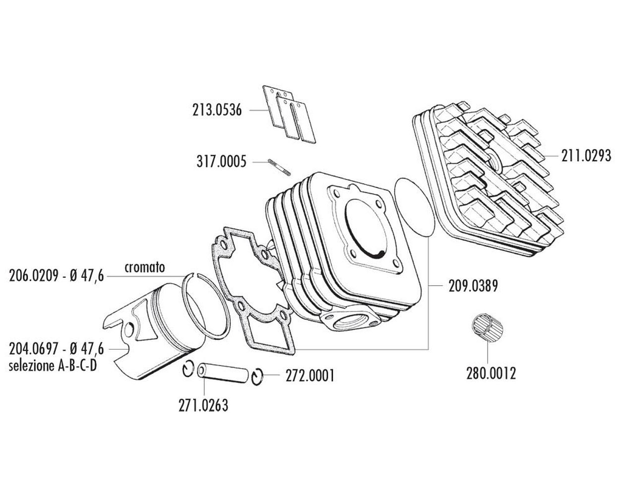 Kolben POLINI 70 ccm 47,6 mm Aluminium Sport für Piaggio AC B