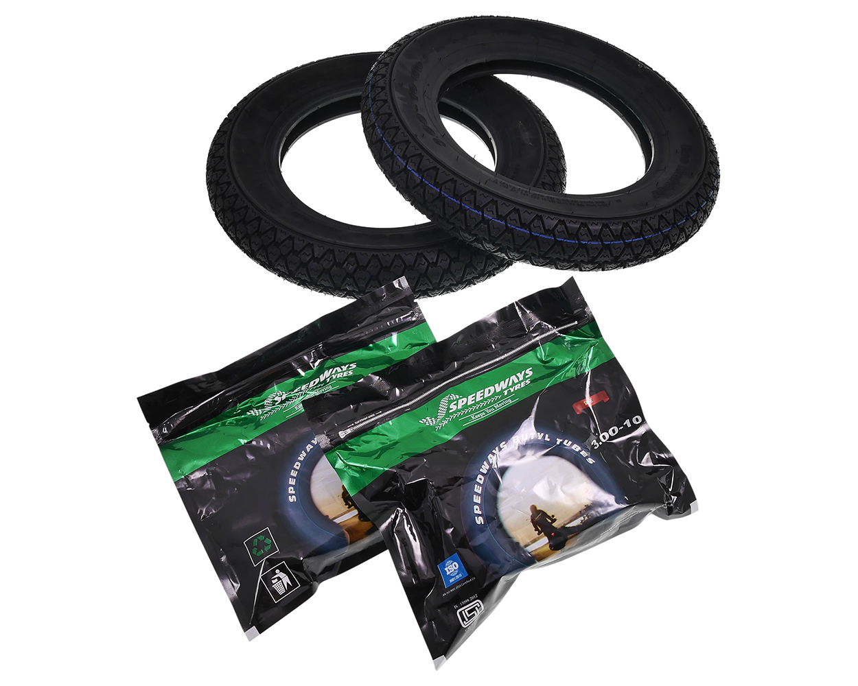 2 Reifen VEE RUBBER VRM054 3.00-10 50J TT 2 Schläuche