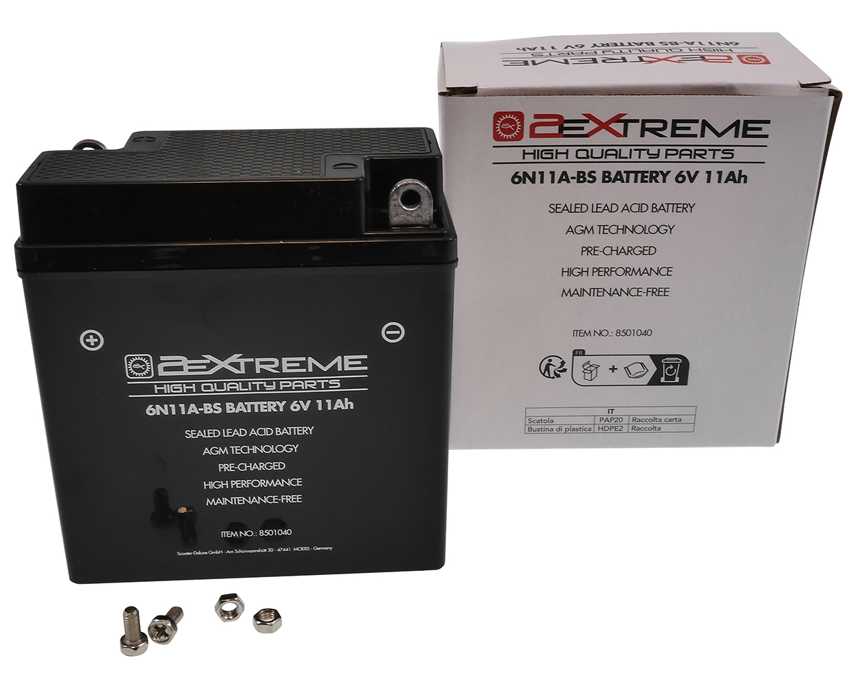 Batterie 2EXTREME 6N11 A-BS 6 V, 11 Ah AGM 121x58x130 mm