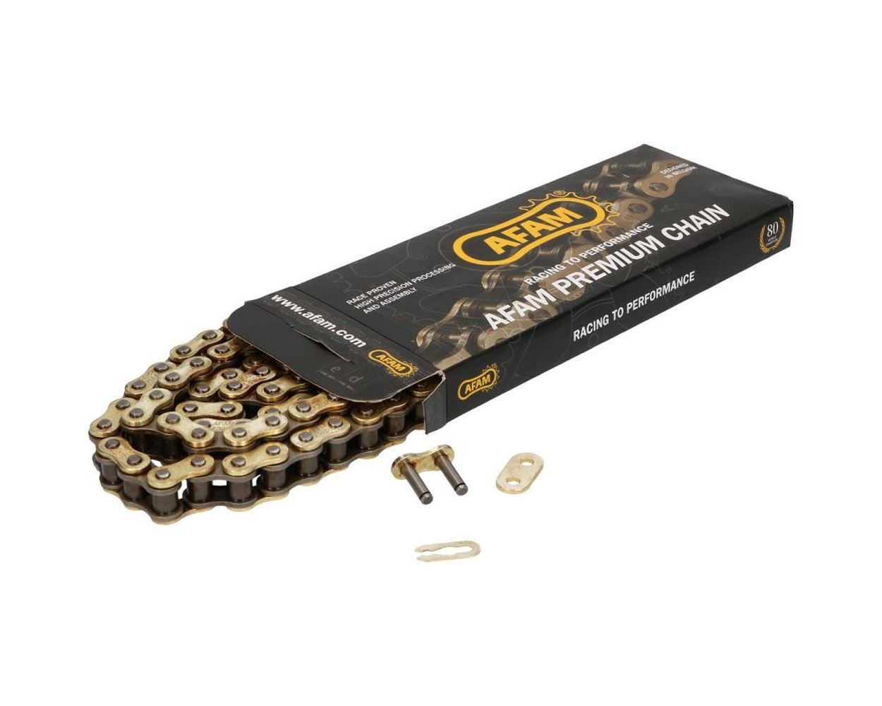 Kette AFAM R1 verstärkt goldfarben 428 Teilung 140 Glieder 2200daN