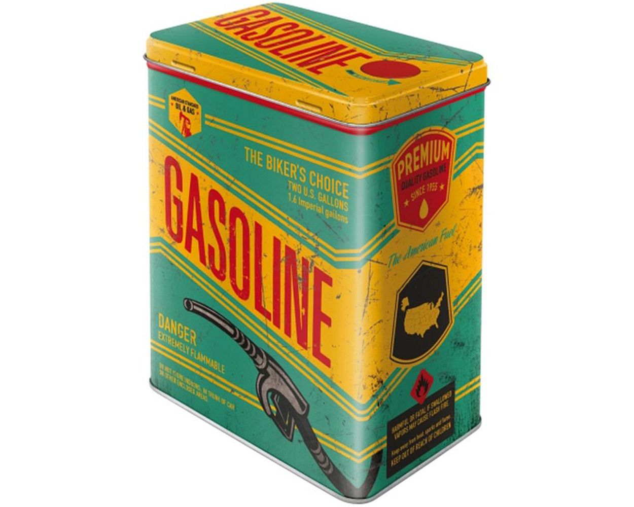 Teedose NOSTALGIC ART Gasoline 10x14x20 cm Dekoration Werkstatt Garage Roller Motorrad Retro