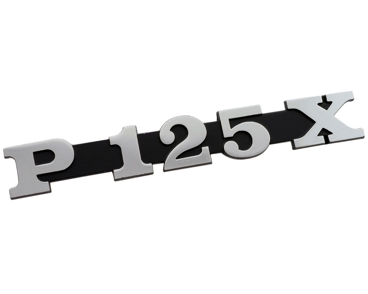 Schriftzug Emblem für Seitenhaube P125X schwarz/alu 145x20 mm, 2 Pin