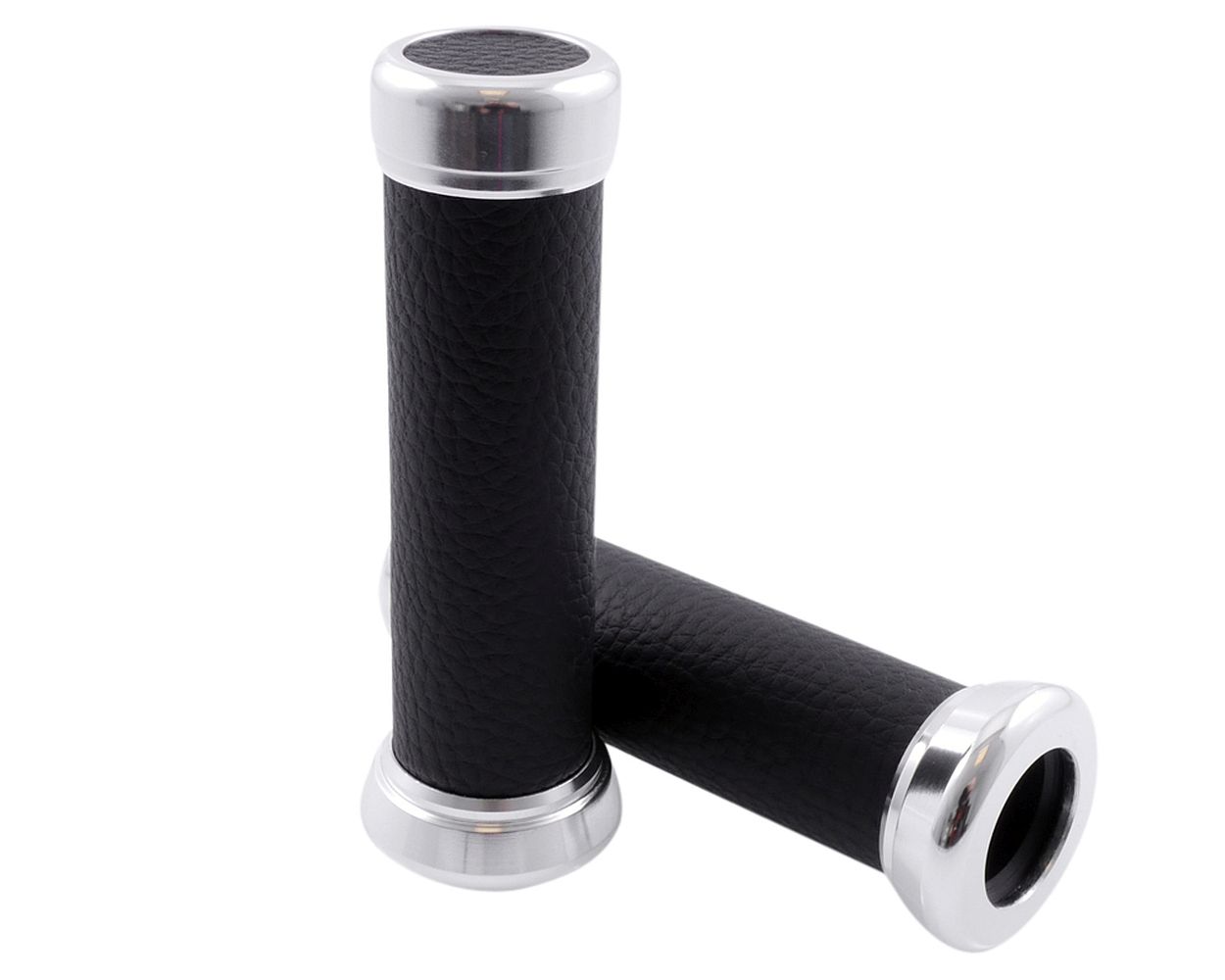 Lenkergriffe Retro schwarz Leder mit Chrom, Moped, Roller