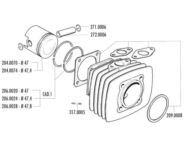 Segment de piston POLINI compatible pour Fantic Motor Issimo, Minarelli V1, Vespa PK, XL, Ape 50