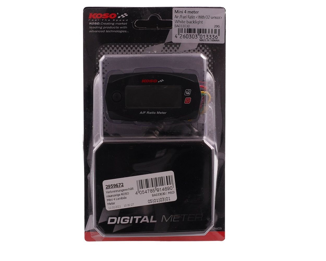 KOSO Mini 4 Lambda Meter – Verbrennungsverhältnis-Anzeige Für Kraftstoff-Luft-Gemisch – Ideal Für Tuning & Motordiagnose