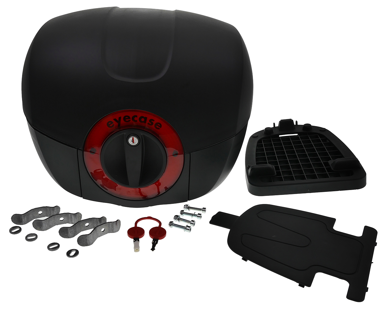 Topcase EYECASE L32 mit universellem Halter, schwarz, 32 Liter kompatibel für Roller, Motorrad, Moped, Mofa, Quad Ersatz Koffer Gepäck
