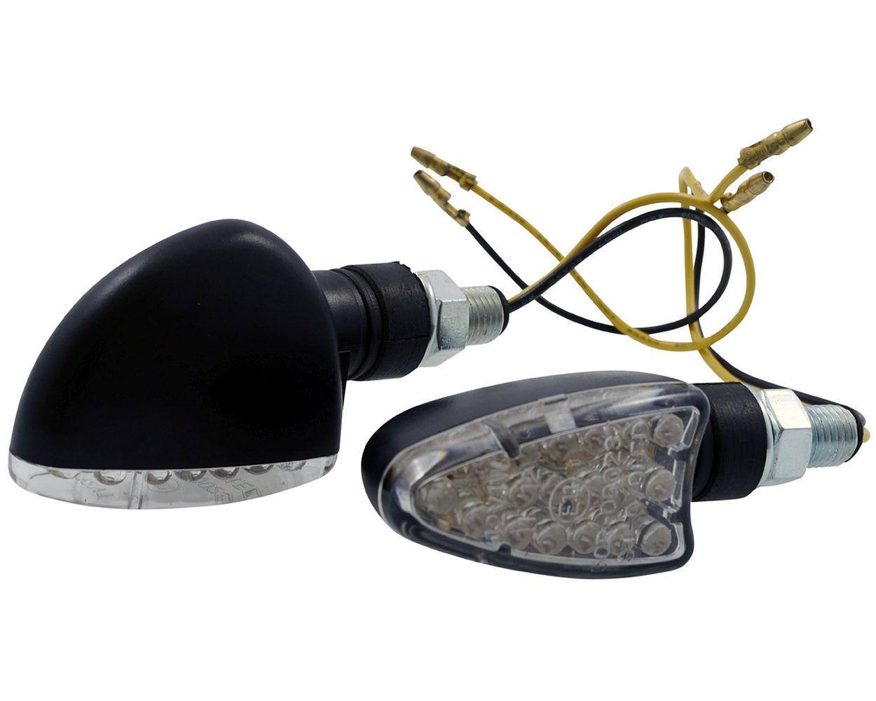Blinker Motorrad Mini LED ARROW, Paar, schwarz, kurzer Stiel, weiss, klar, M10, 44x22 mm