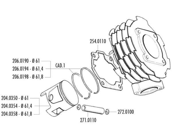 Piston POLINI 152ccm pour Vespa T5 125 Classic