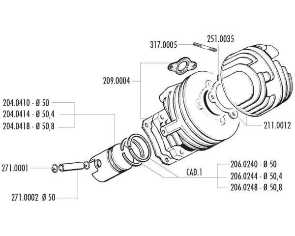 Segment de piston POLINI pour Vespa PK 50, Special 50, XL 50