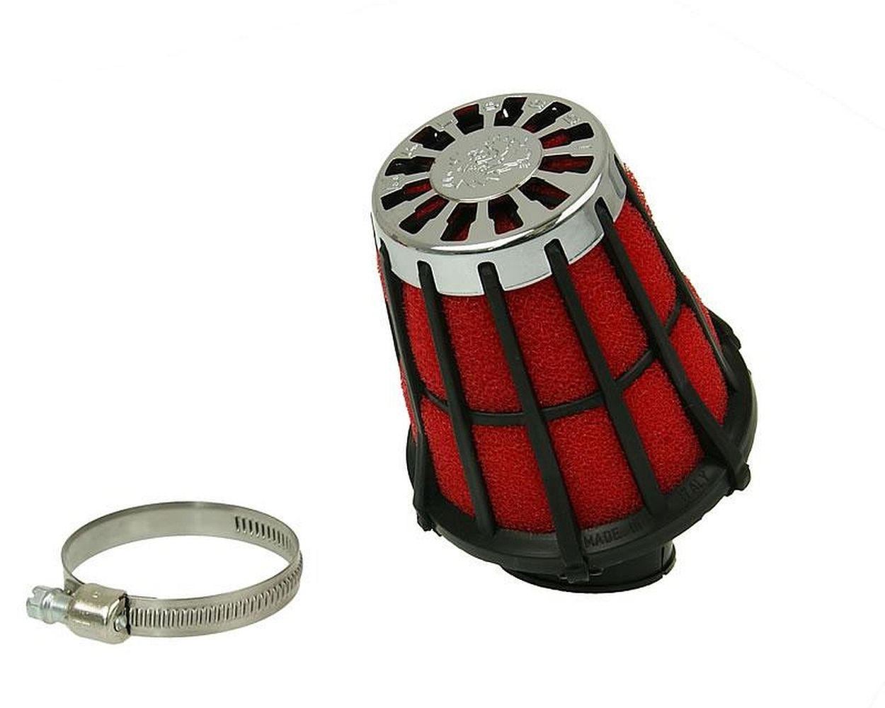 Luftfilter MALOSSI Racing Gitter - 38 mm in verschiedenen Far CHROM / ROT
