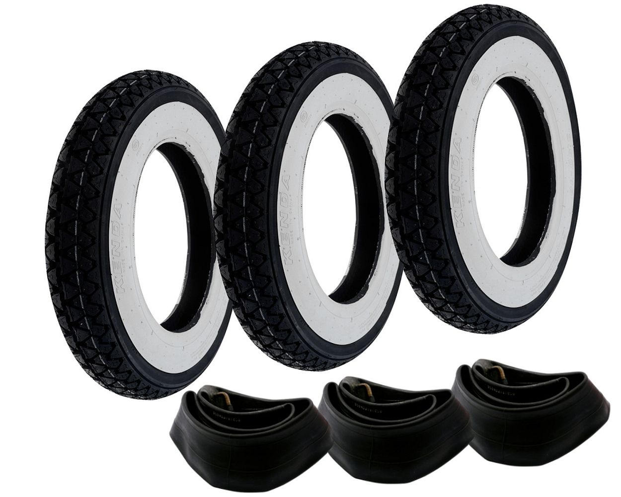 Reifenset Weißwand 3x KENDA K333 51J TT + Schläuche 3.50 - 10