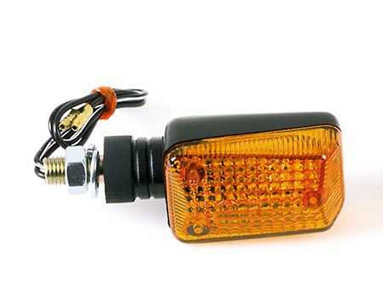 Blinker Motorrad Mini, schwarz, Glas gelb, 12 V 21 W, kurzer Gummistiel, Paar