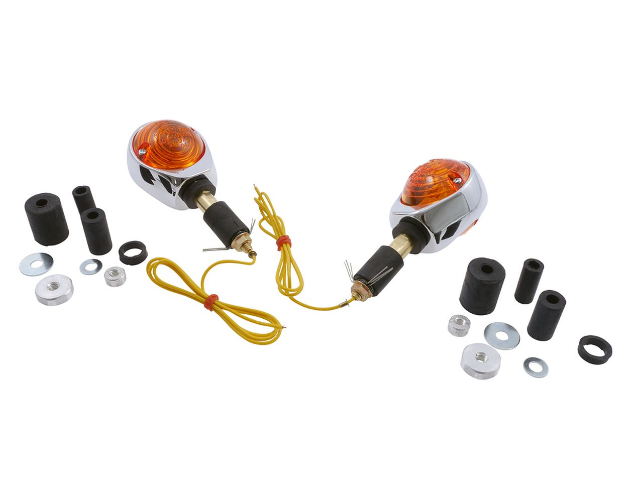 Blinker Paar OCHSENAUGE, verchromt, gelbes Glas, Motorrad, Roller, Quad