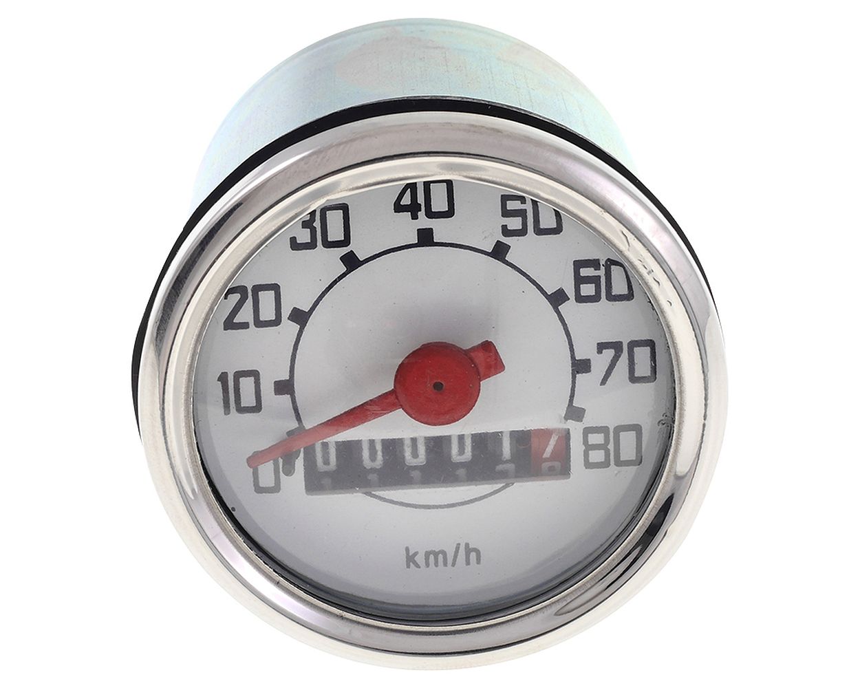 Tachometer UNI AUTO bis 80 km/h mit KM Zähler, Chrom, rund 48 mm