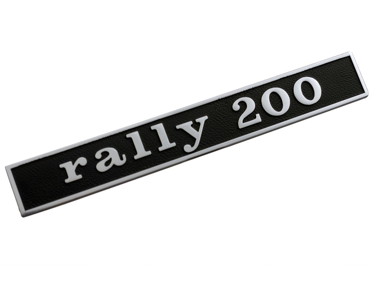 Schriftzug Emblem für Heck RALLY 200 schwarz/alu 132x17 mm, 2 Pin