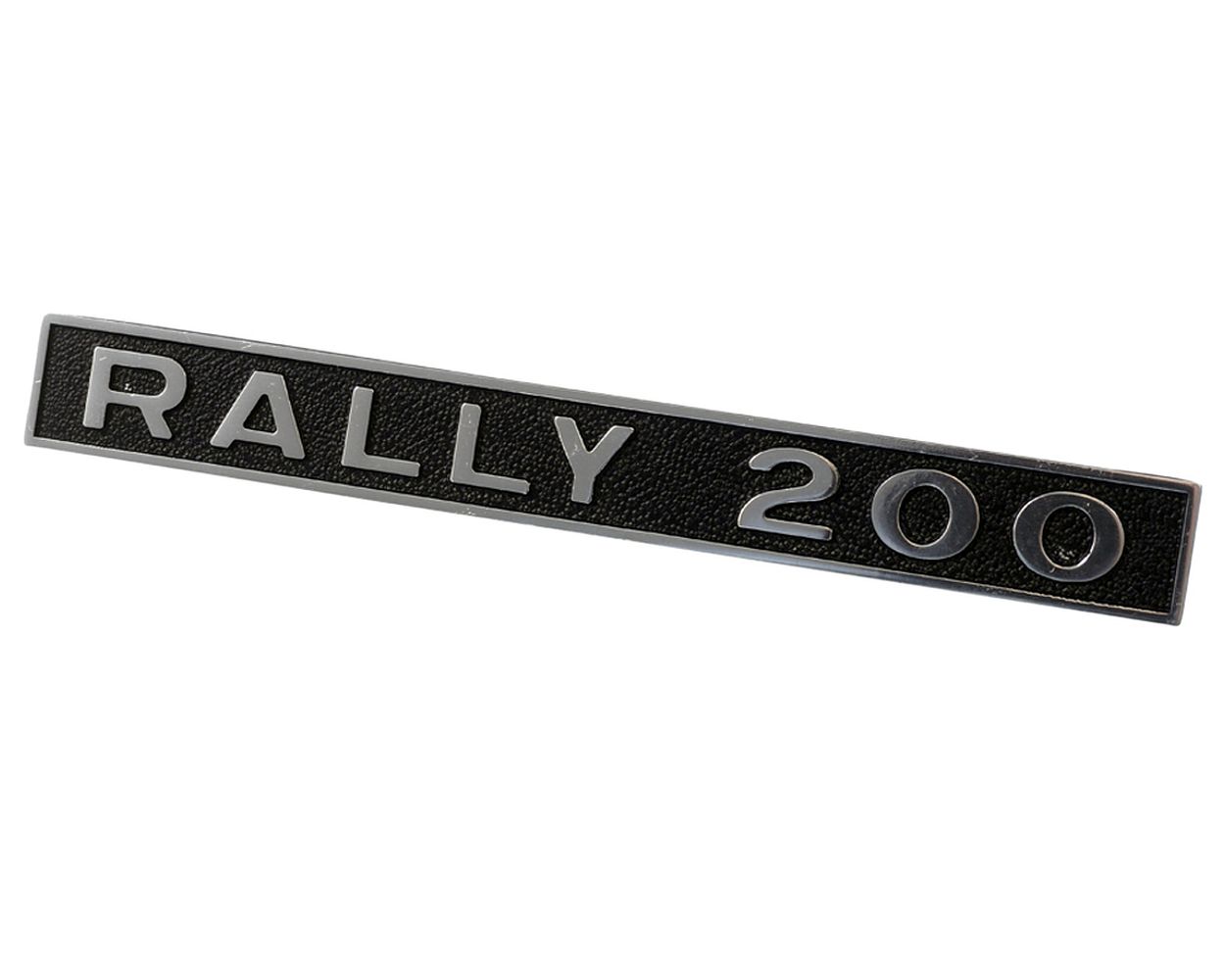 Schriftzug Emblem für Heck RALLY 200 schwarz/alu 120x15 mm, 2 Pin