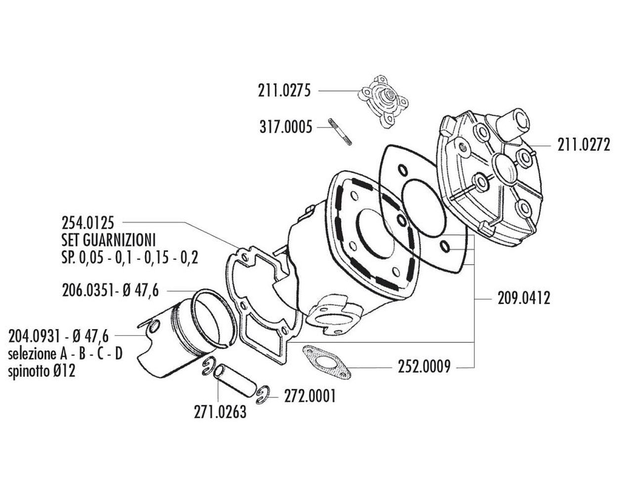 Kolbenring POLINI Evolution 47,6x0,8 mm kompatibel für Minarelli