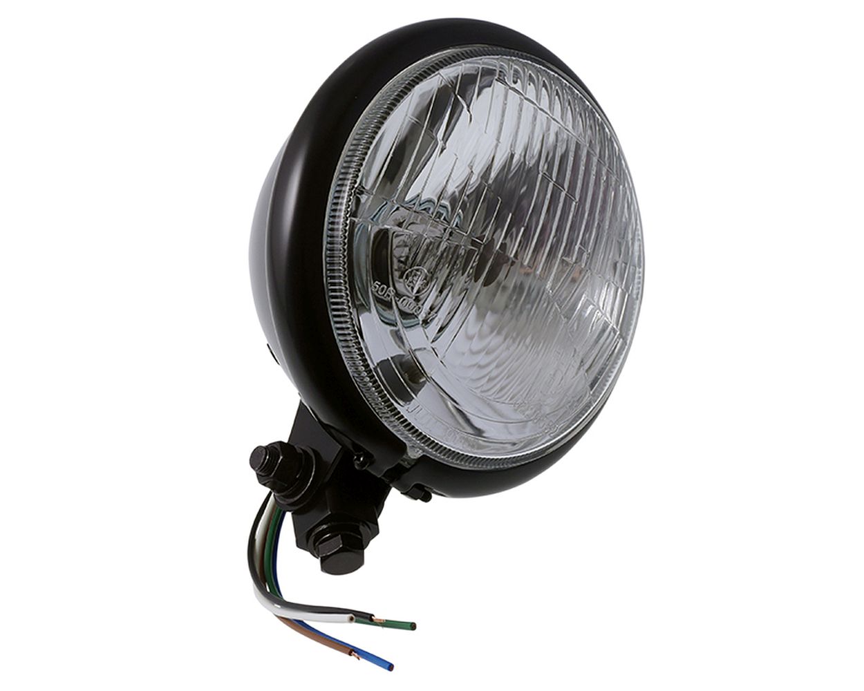 Scheinwerfer Beat Style schwarz 5 3/4 H4 60/55 W, Motorrad, Befestigung seitlich