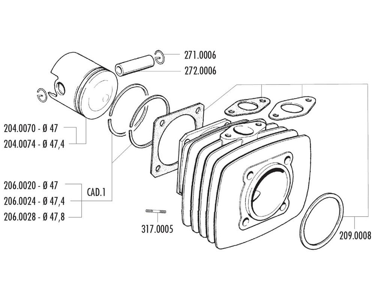Kolbenring POLINI kompatibel für Fantic Motor Issimo, Minarelli V1, Vespa PK, XL, Ape 50 47X1,5 MM