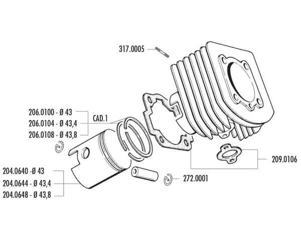 Piston POLINI 63ccm compatible pour Piaggio, Vespa AL, ALX, NLX, Vespino