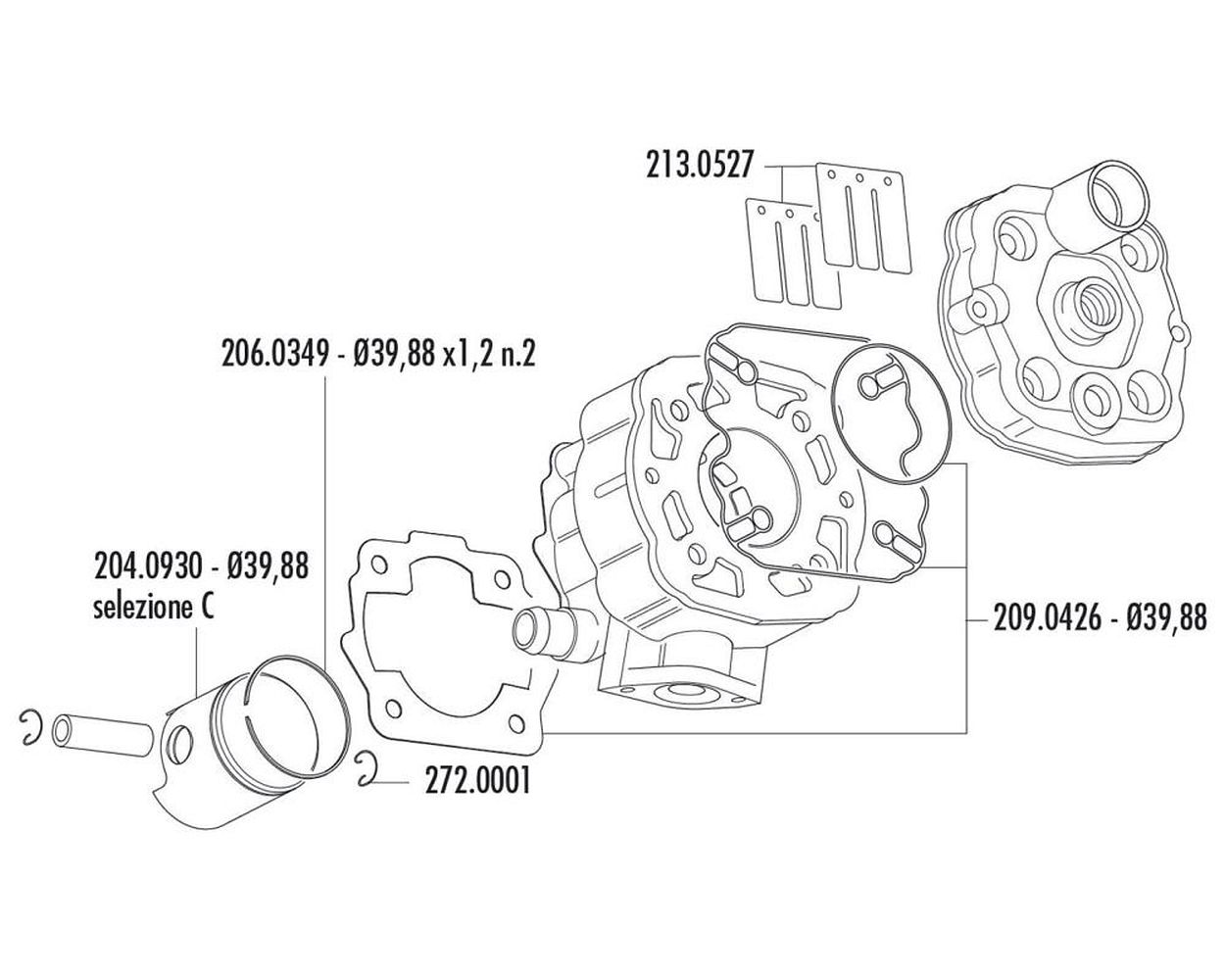 Dichtungssatz Zylinder POLINI Racing 50 ccm 39,88 mm kompatibel für Derbi EBE, EBS