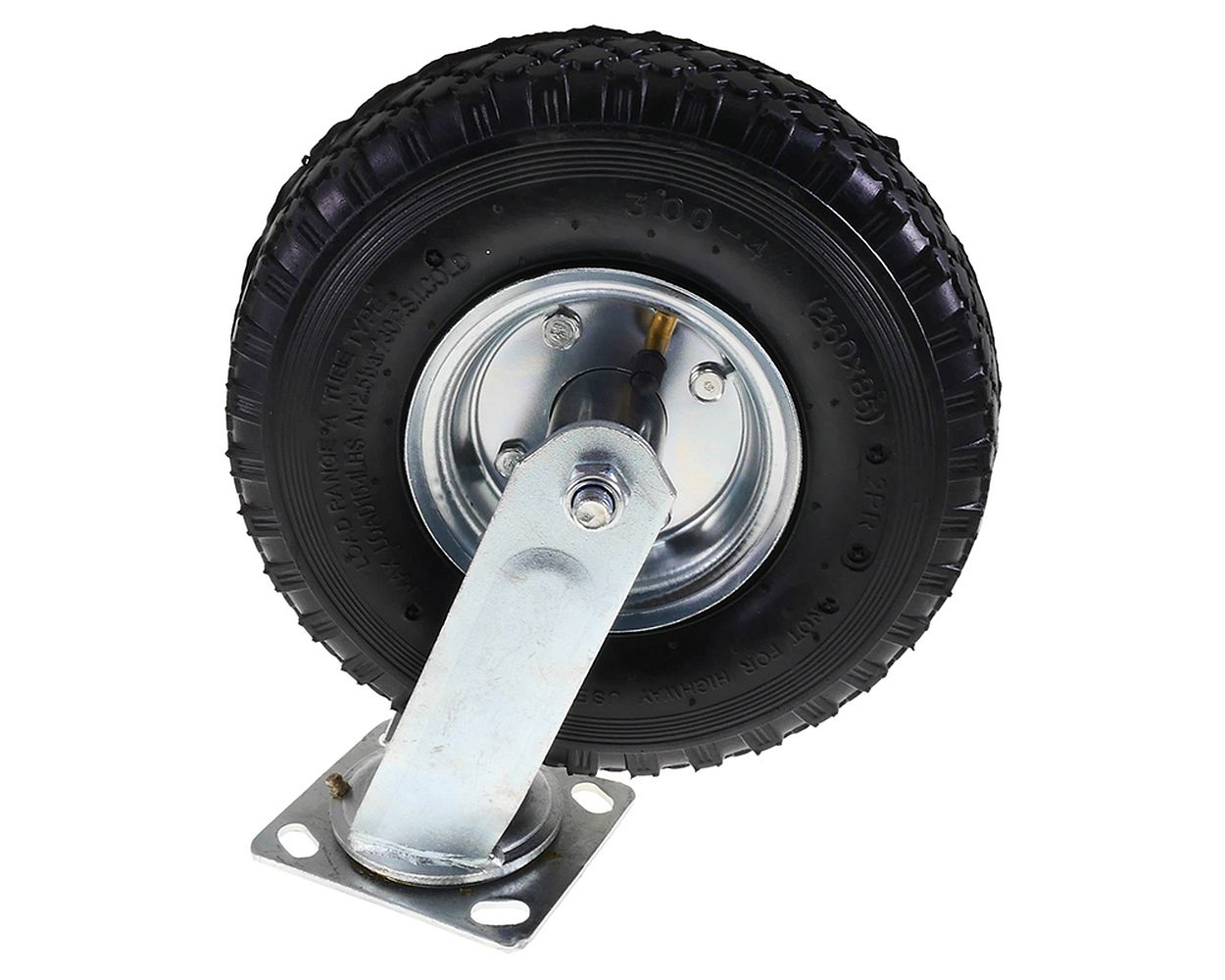 Bockrolle drehbar mit Luftrad auf Stahlfelge 3.00-4 Zoll, 260x85 mm, silber für Bollerwagen, Handwagen, Lenkrolle, Transport, Rad