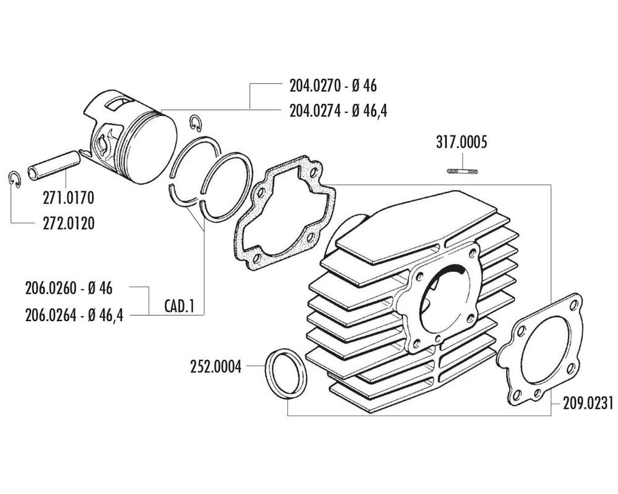 Kolbenring POLINI kompatibel für Minarelli liegend AC, Honda Camino, PX 50 46x1,5 mm