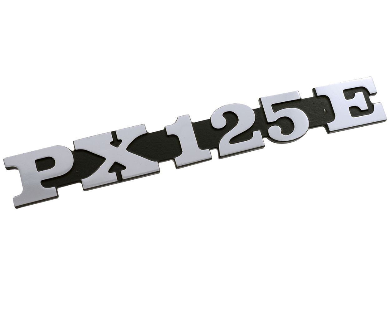 Schriftzug Emblem für Seitenhaube PX 125E schwarz/alu 158x20 mm, 2 Pin