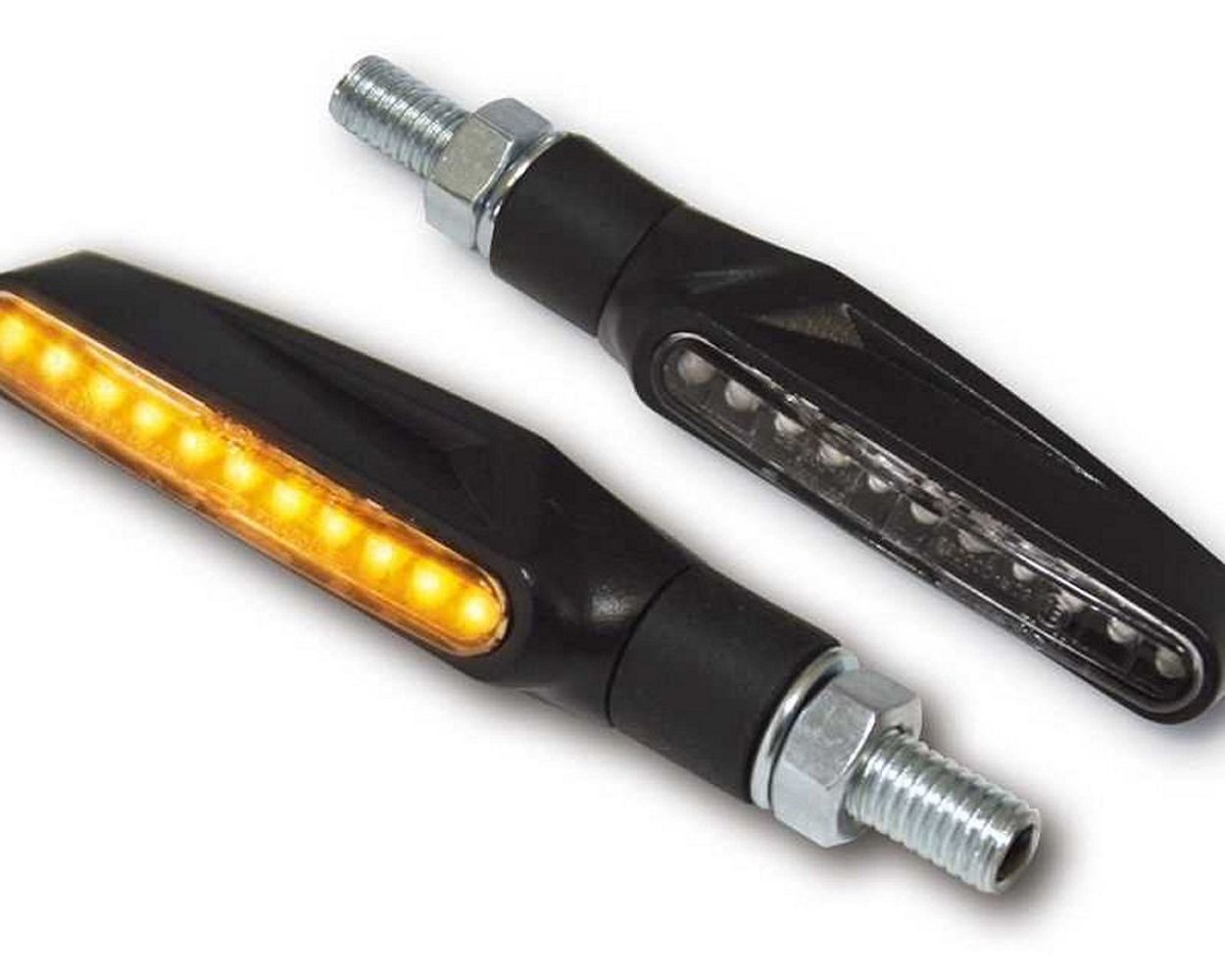 Blinker Paar LED Motorrad STIX, schwarz, transparent, M8, 62x20, 5x25 mm