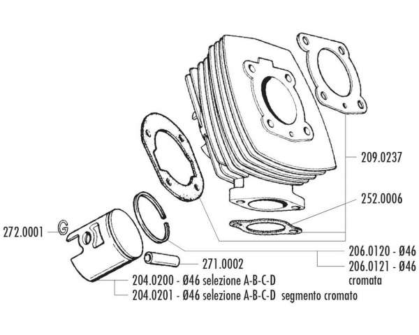 Piston POLINI 65cc 46mm compatible pour Honda Wallaroo, Peugeot 103, 104, 105, Fox, GL 10, SPX 50