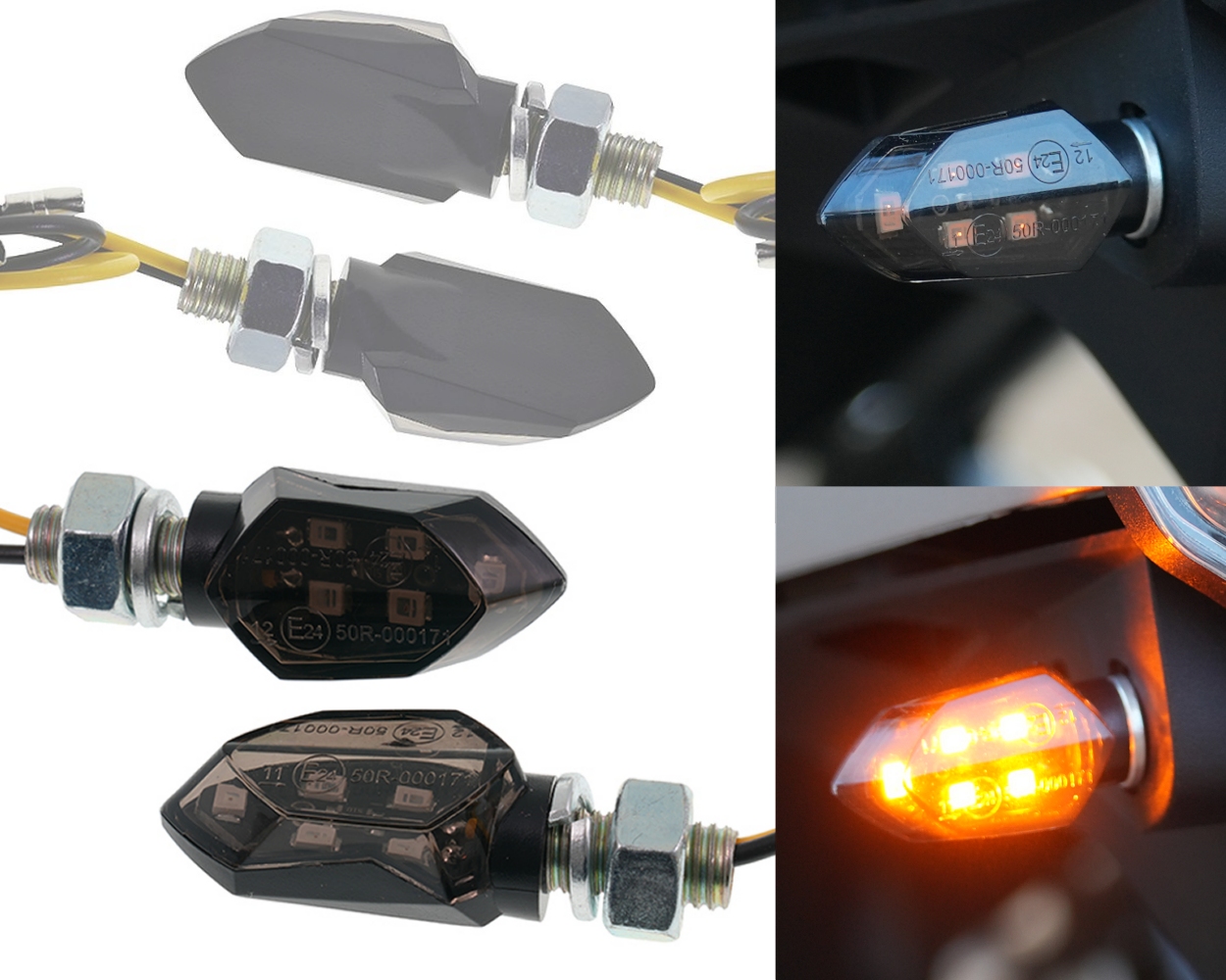 Blinker 2EXTREME Mini LED 12 V schwarz getönt Smoke Glas mit ABE Universal, Motorrad, Roller, Quad, Mofa, Moped