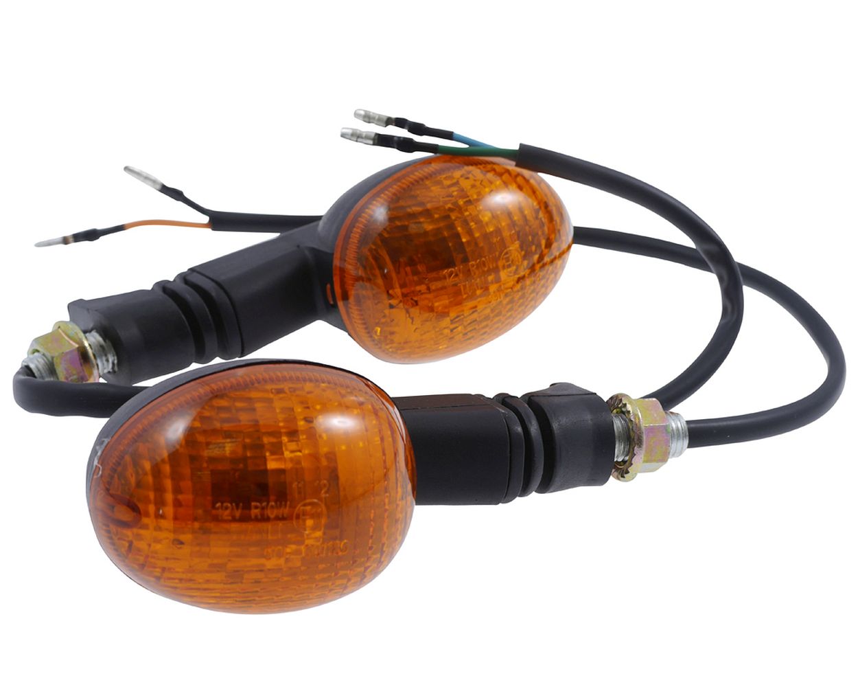 Blinker Motorrad Mini, oval, schwarz, M10 Befestigung, 10 Watt, Paar