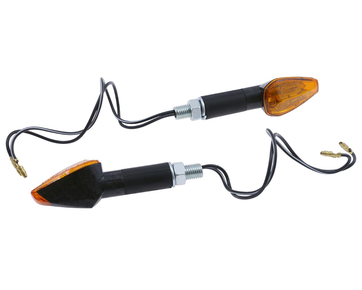 Blinker PEAK Paar Motorrad, Carbonlook, Glas gelb, langer Stiel, 21 W Halogen