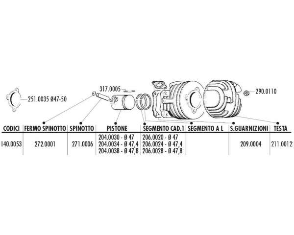 Piston POLINI 75ccm pour Vespa PK 50, Special 50, XL 50